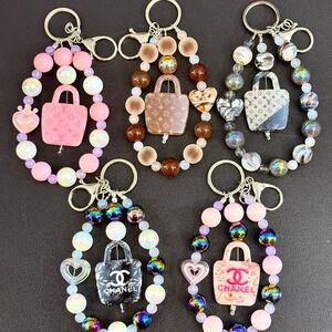 Chanel and Louis Vuitton Keychain Set - Pink, Brown, Black